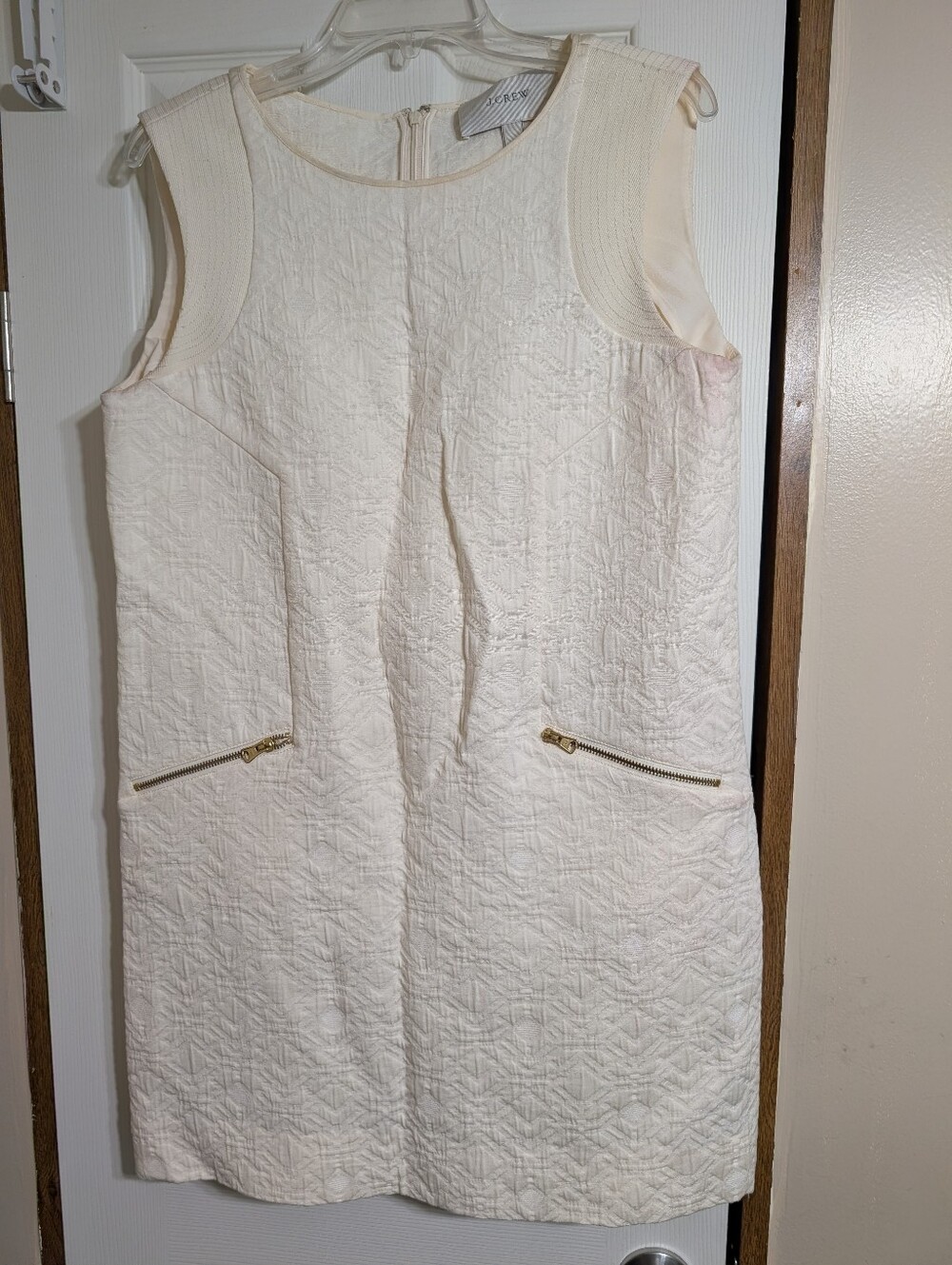 J. Crew Cream Textured Sleeveless Shift Dress with Gold Zips